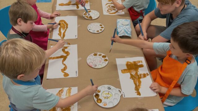 Homeschool children painting at Cedars Programs Enrichment Homeschool Community in Cookeville